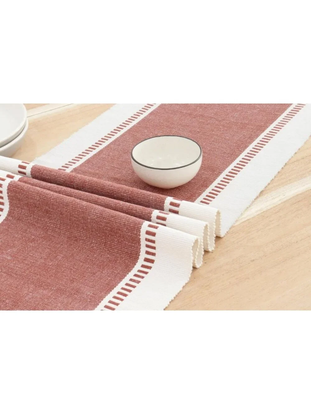 Rustic Table Runner - Wide Dobby Stripe, Heavy Ribbed Weave, Fringed 14x90